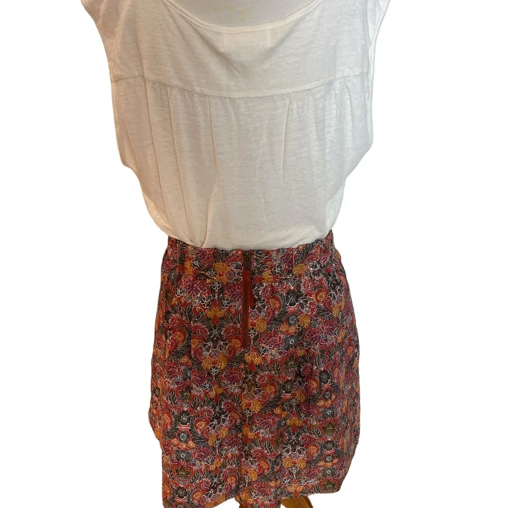 Anthropologie Rosia Brocade Red & Gold Floral Metallic Pleated Skirt - Picture 4 of 13